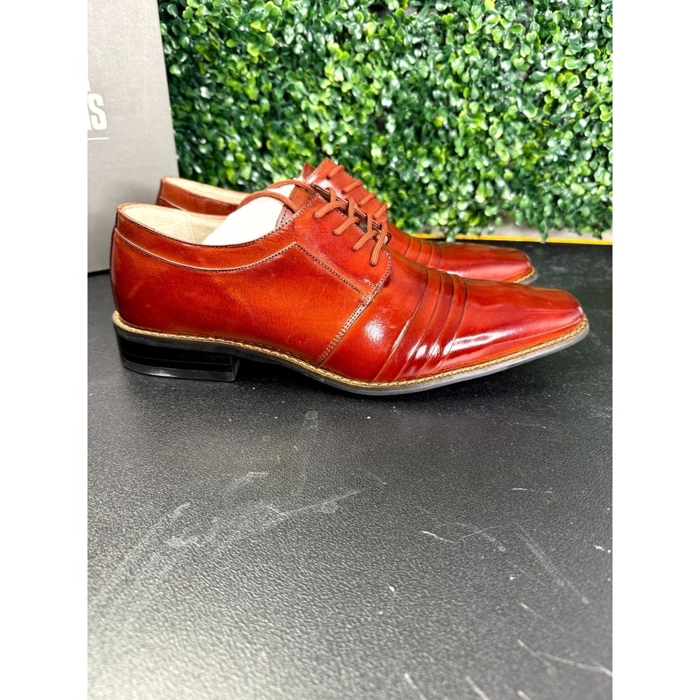 Stacy Adams Raynor 24748-221 OXford Mens 9.5M Cognac Leather Pleated Dress Shoes